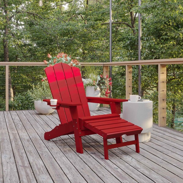 Flash Furniture Red Adirondack Chair with Ottoman and Cupholder LE-HMP-1044-110-RD-GG - main